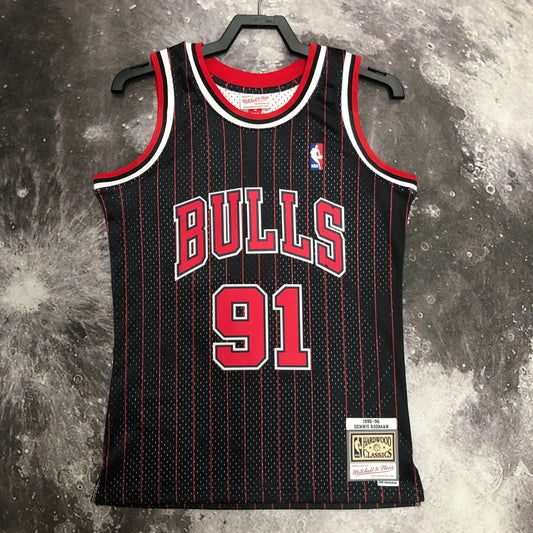 MN hot-pressed vintage jersey: SW Bulls 96 Black Stripe 91 Rodman