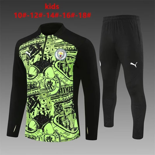 Manchester City 25/26 Kids Training Suit – Neon Green & Black