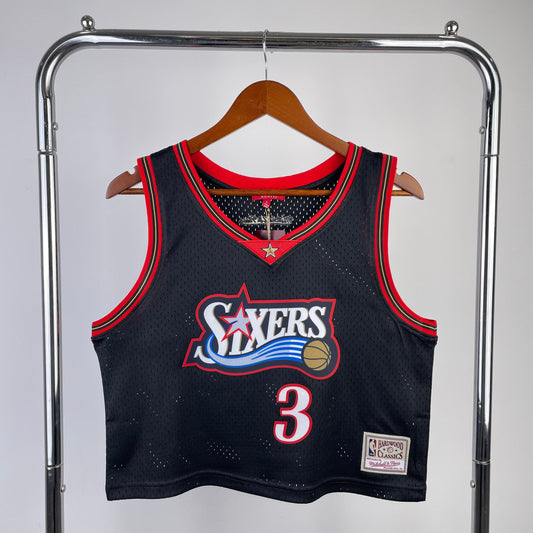 MN Women's Open Navel Vintage Jersey: 76ers Big Meteor Black 3 # Everson