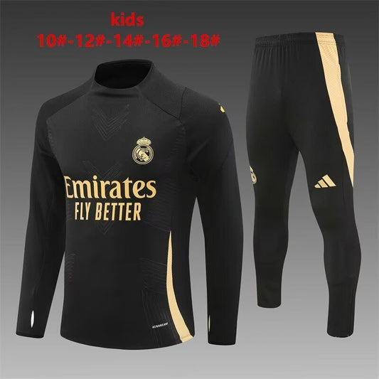 Real Madrid Kids Training Suit – Black & Gold Edition