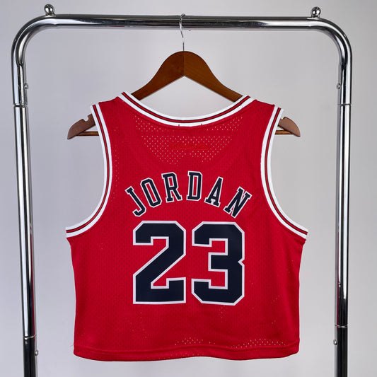 MN Women's Open Navel Vintage Jersey: Bulls Red 23 # Jordan