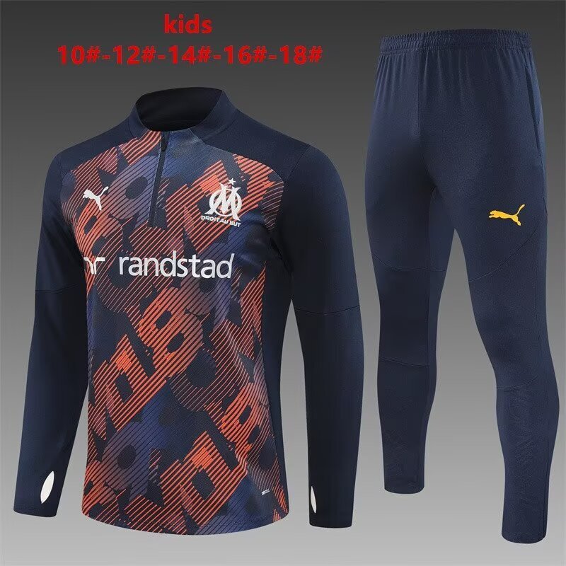 Olympique Marseille Kids Training Suit – Navy/Orange Graphic Edition