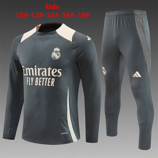 Real Madrid Kids Training Suit – Dark Grey/White Edition