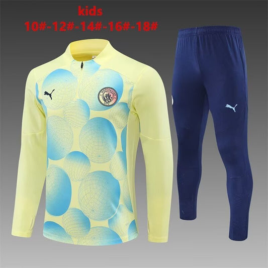 Manchester City 25/26 Kids Training Suit – Yellow & Blue
