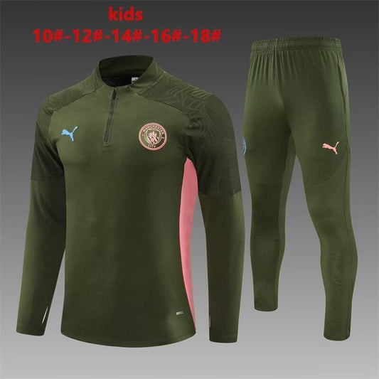 Manchester City 25/26 Kids Training Suit – Green & Pink Accents