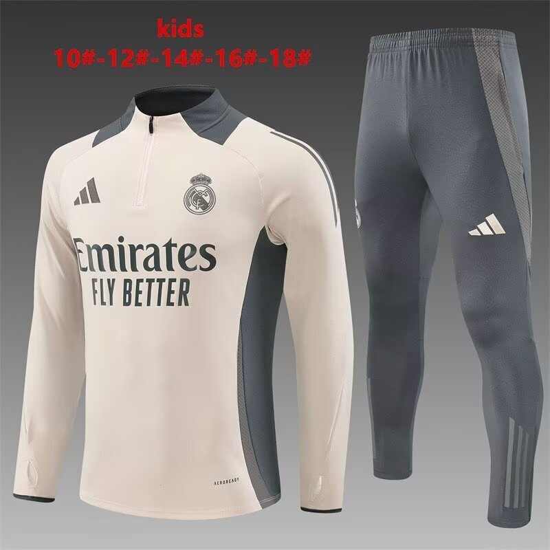 Real Madrid Kids Training Suit – Beige/Grey Edition