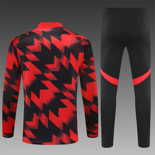 2025/26 Manchester United Red Black Half Pull Training Suit (Adults&Kids)