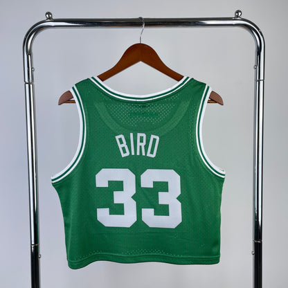 MN Women's Open Navel Vintage Jersey: Celtics Green 33 # Bird