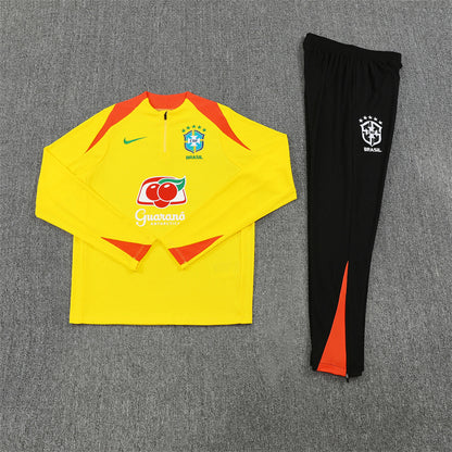 2025/26 Brazil Yellow Half Pull Training Suit (Adults&Kids)