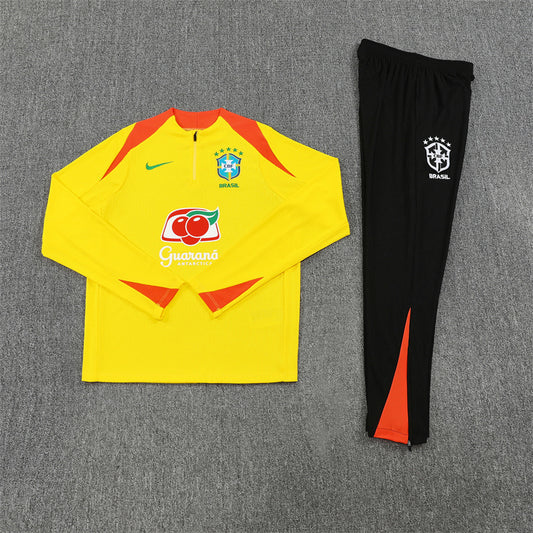 2025/26 Brazil Yellow Half Pull Training Suit (Adults&Kids)