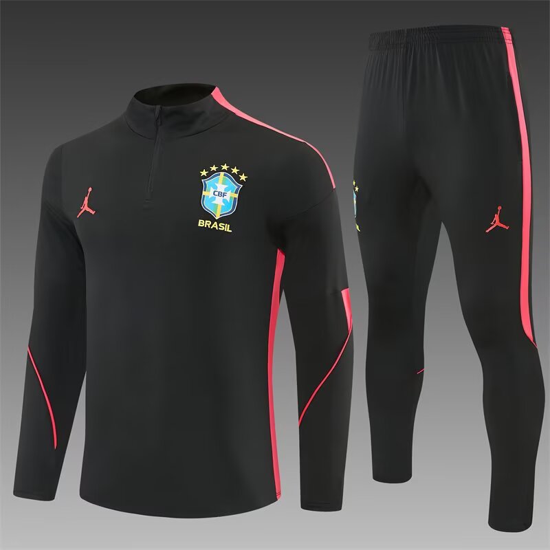 2026/27 Jordan Brazil Black Orange Half Pull Training Suit