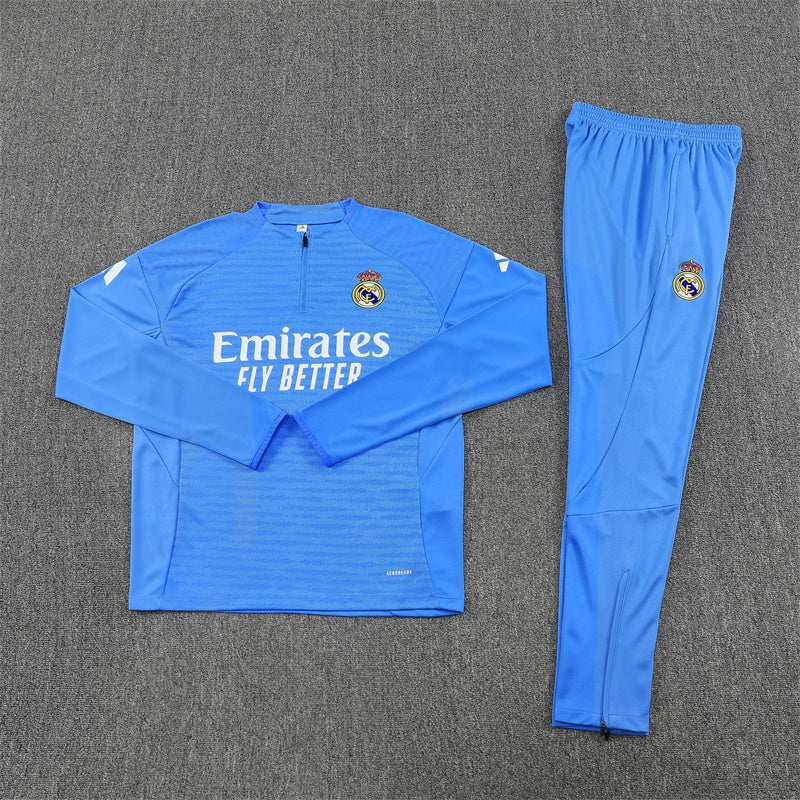 2025/26 Real Madrid Light Blue Half Pull Training Suit (Adults&Kids)