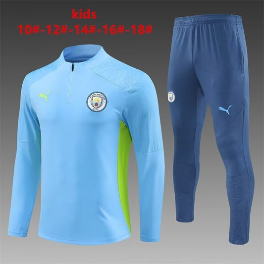 Manchester City Kids Training Suit – Sky Blue & Lime Details