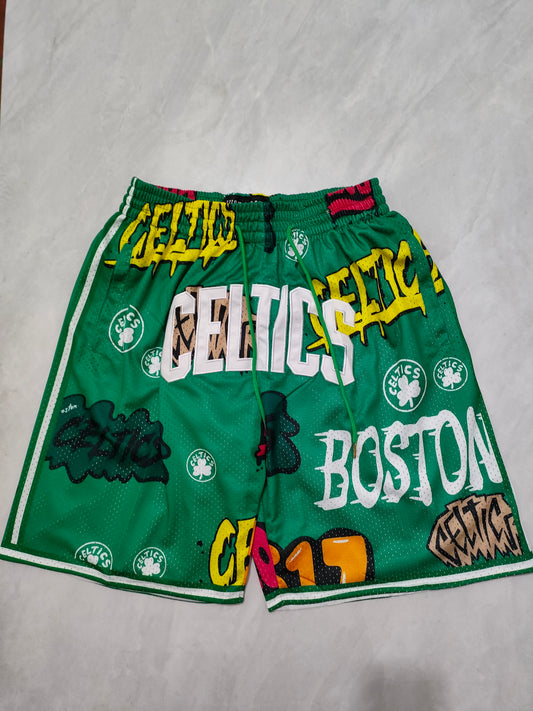 NBA Celtics Green Graffiti Pocket Shorts S-XXL