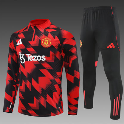 2025/26 Manchester United Red Black Half Pull Training Suit (Adults&Kids)