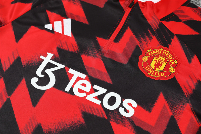 2025/26 Manchester United Red Black Half Pull Training Suit (Adults&Kids)