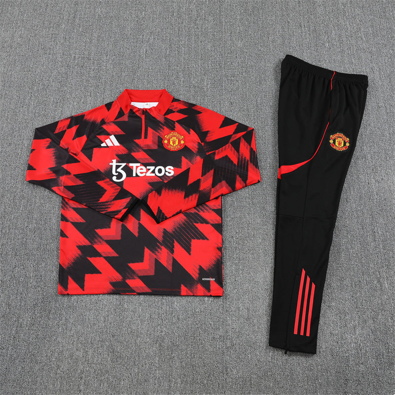 2025/26 Manchester United Red Black Half Pull Training Suit (Adults&Kids)