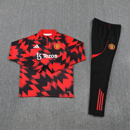 2025/26 Manchester United Red Black Half Pull Training Suit (Adults&Kids)