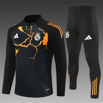 2025/26 Real Madrid Black Orange Half Pull Training Suit S-XXL