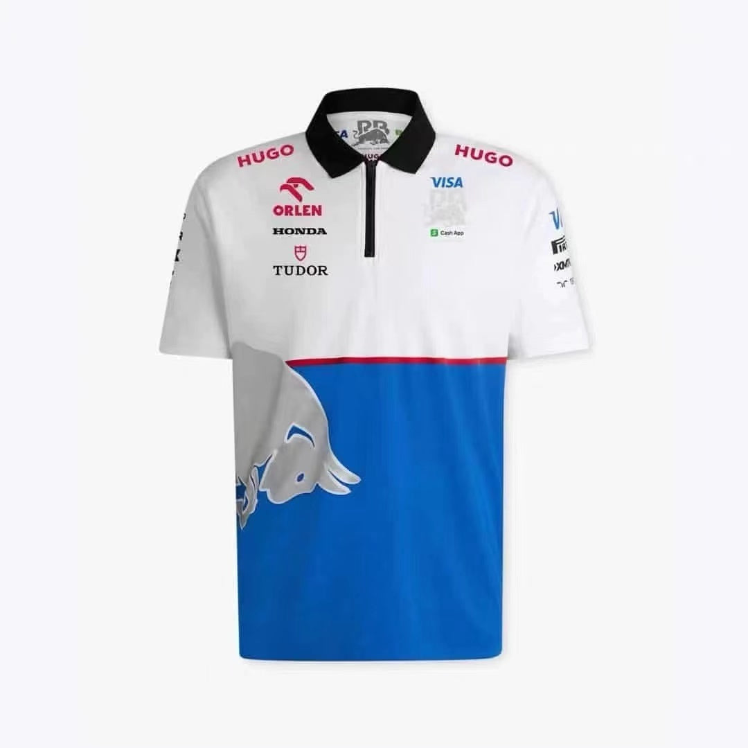 Red Bull Racing Team Polo Shirt – White & Blue (S–5XL, Unisex)