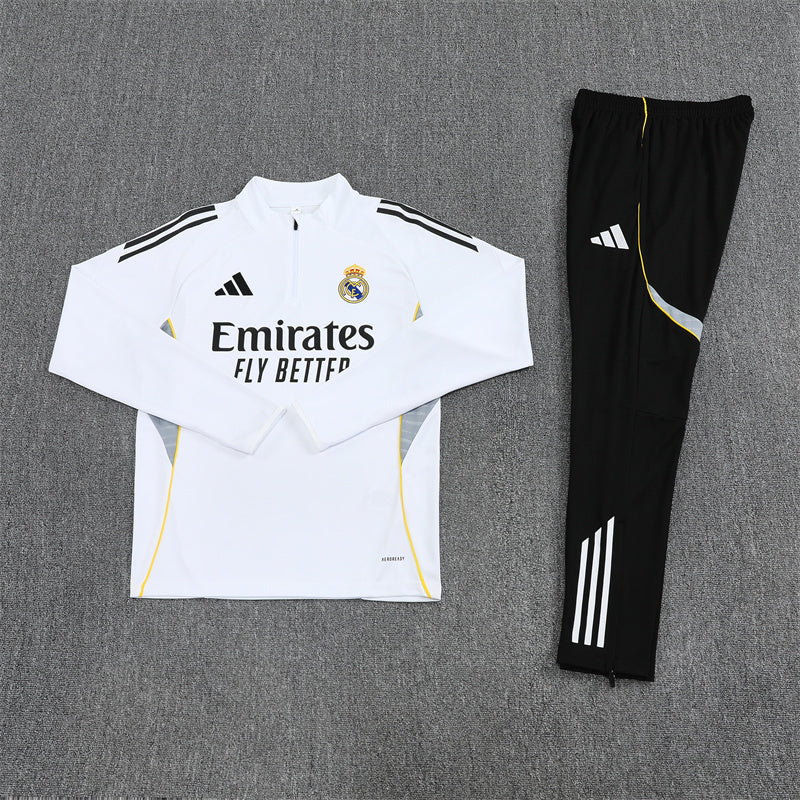 2025/26 Real Madrid White Half Pull Training Suit (Adults&Kids)