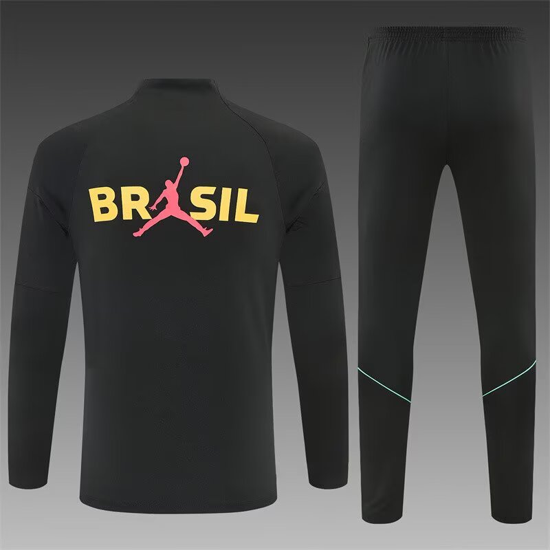 2026/27 Jordan Brazil Black with Yellow Half Pull Training Suit
