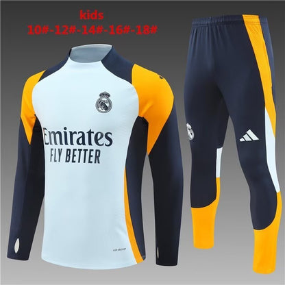 Real Madrid Kids Training Suit – White & Yellow Edition