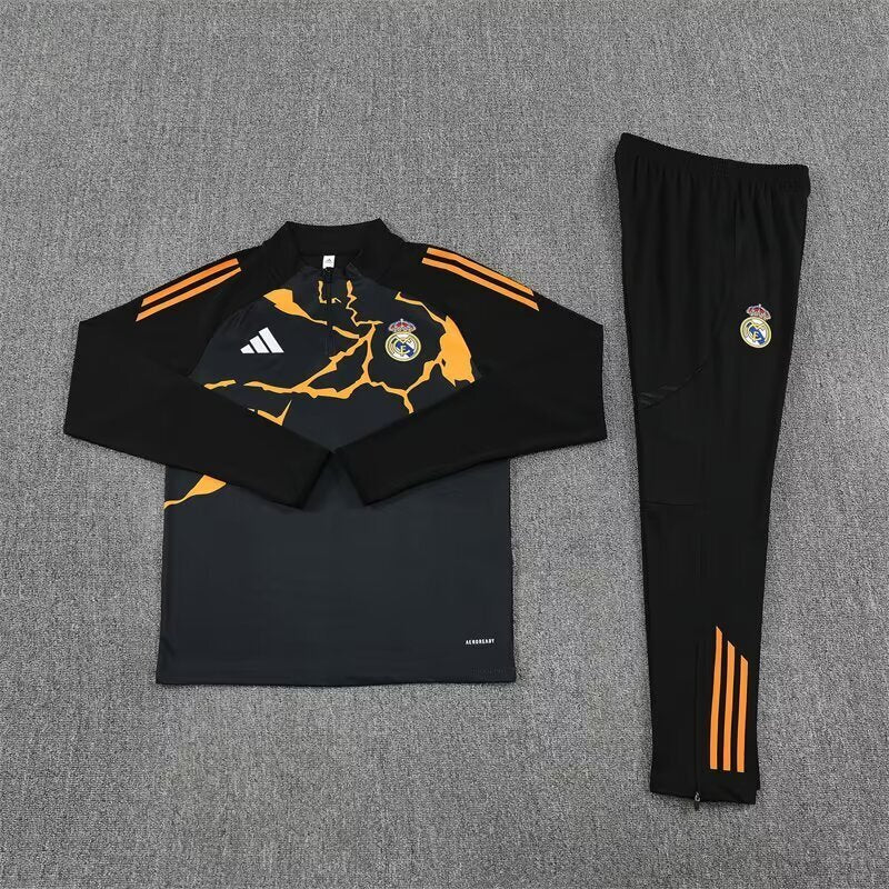 2025/26 Real Madrid Black Orange Half Pull Training Suit S-XXL