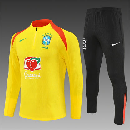 2025/26 Brazil Yellow Half Pull Training Suit (Adults&Kids)
