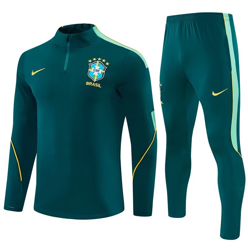 2026/27 Brazil Dark Green Half Pull Training Suit front