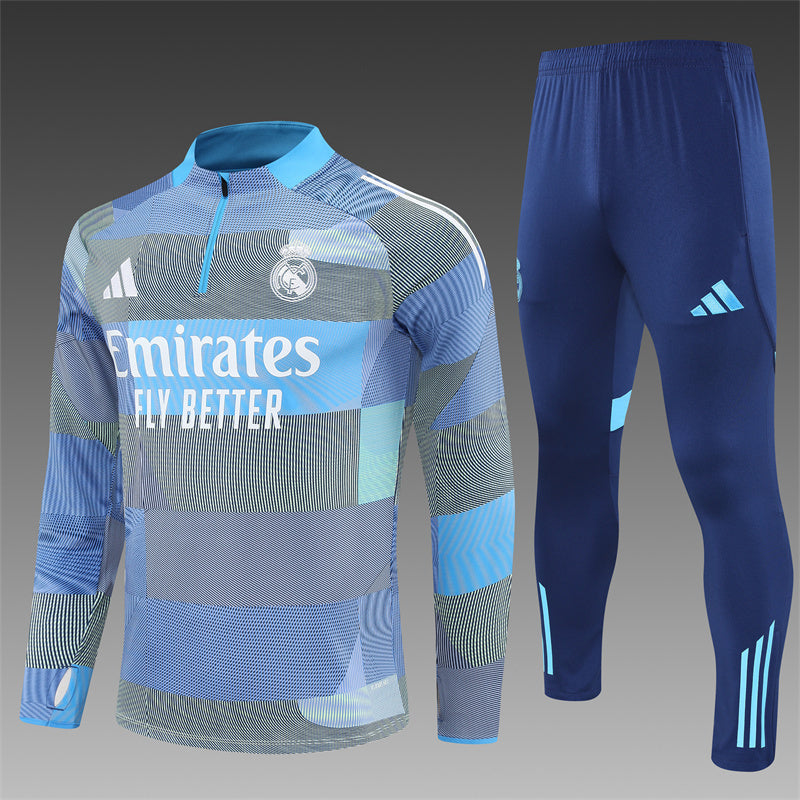 2025/26 Real Madrid Light Blue Half Pull Training Suit (Adults&Kids)