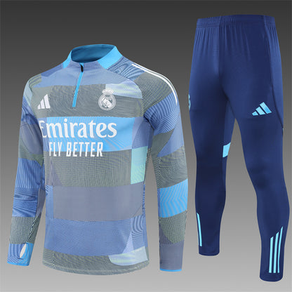 2025/26 Real Madrid Light Blue Half Pull Training Suit (Adults&Kids)