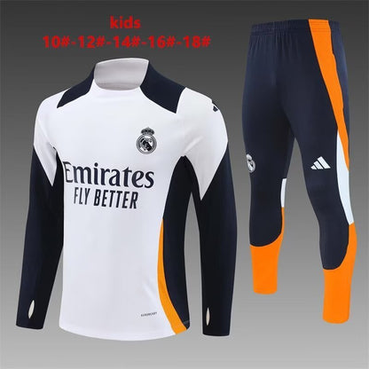 Real Madrid Kids Training Suit – White, Black & Orange Edition