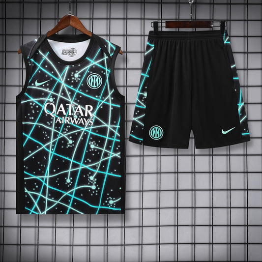 Inter Milan 25/26 Sleeveless Training Suit – Black & Neon Blue