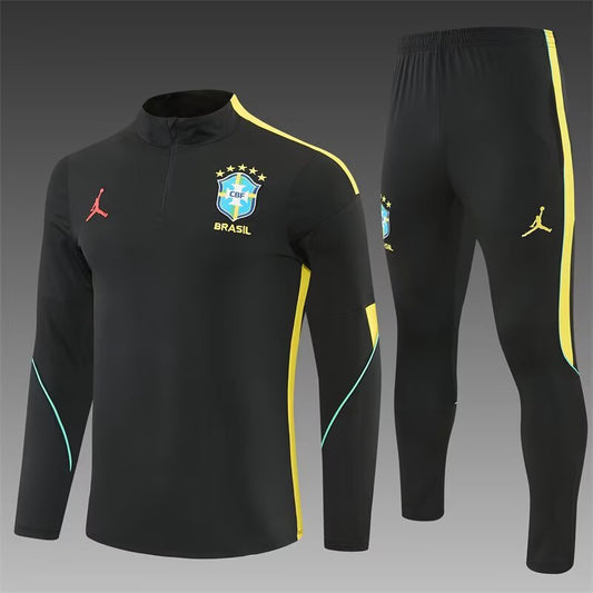 2026/27 Jordan Brazil Black with Yellow Half Pull Training Suit
