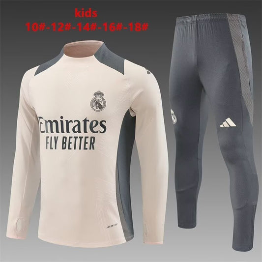 Real Madrid Kids Training Suit – Beige/Grey Edition